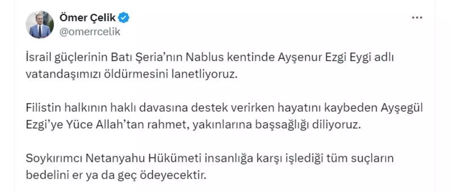 AK Parti’den Nablus’taki Öldürme Olayına Tepki